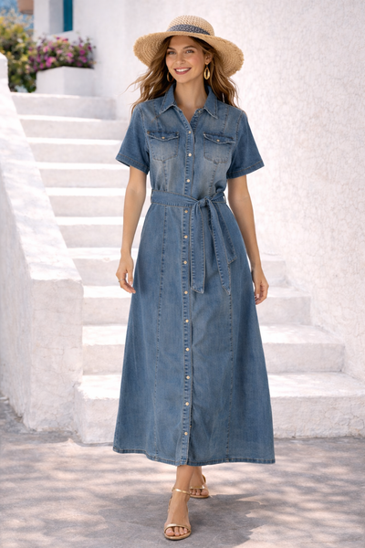 ABITO DONNA RAGAZZA JEANS BOTTONI CINTURA MARCA GRIFFAI ART. 5406