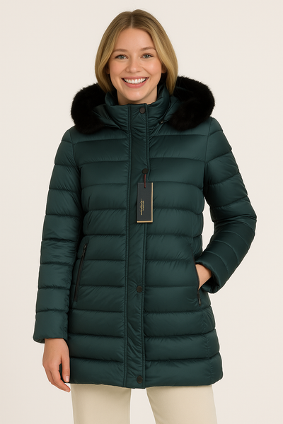 GIACCONE DONNA ZIP BOTTONI POLSINI CAPPUCCIO ECOPELLICCIA  TASCHE MARCA FOURSTREETS ART.T208SP