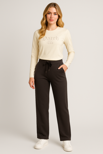 PANTALONE TUTA DONNA DATCH FELPATO GAMBA LARGA TASCHE ART. DW2602