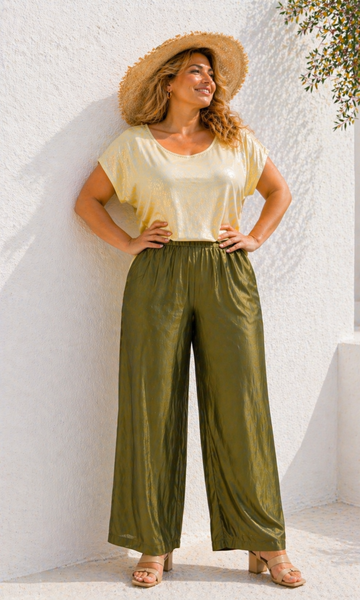 PANTALONE DONNA ELISA CASTELLI CONFORMATO ELASTICO TASCHE LARGO MORBIDO CANGIANTE ART.18084