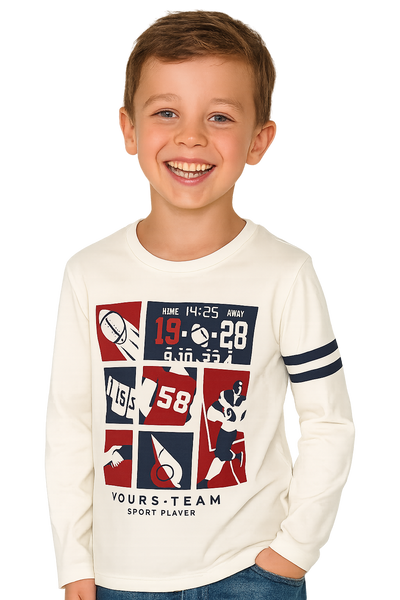 T-SHIRT BAMBINO COTONE MANICA LUNGA GIROCOLO POLSINI MARCA BM ART.AY6058