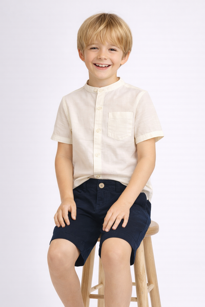 CAMICIA BAMBINO ZIPPY MANICA CORTA COREANA TASCHINO BOTTONI LINO COTONE ART. ZKBAP0302-26024