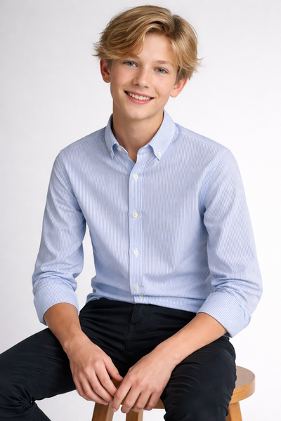 CAMICIA RAGAZZO ZIPPY MANICA LUNGA OXFORT BUTTON DOWN RIGATA COTONE ART. ZKBAP0302-25018