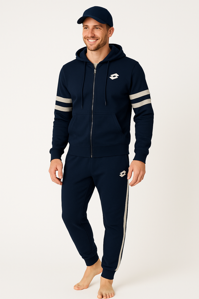 TUTA UOMO RAGAZZO FELPATA APERTA ZIP TASCHE CAPPUCCIO POLSINI MARCA LOTTO ART.216853