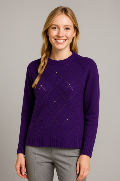 MAGLIONE DONNA GIROCOLLO BORDINO FASCIA ROMBI PUNTO LUCE MARCA RIVA TRICOT ART. S915301