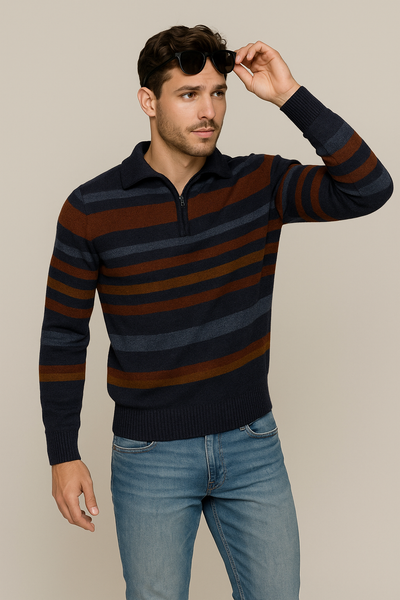 MAGLIONE UOMO RE DEL MARE CAMIONISTA ZIP RIGATO ART. 225723