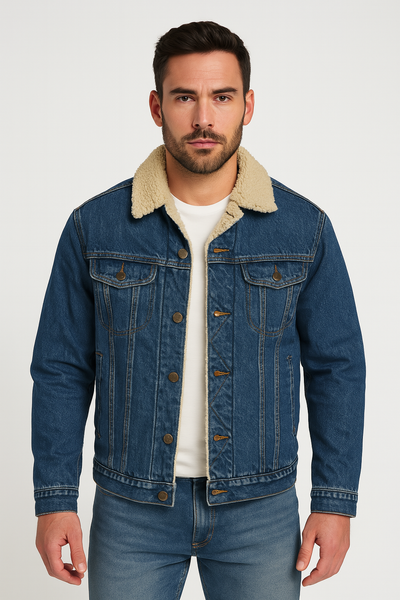 GIUBBETTO SHERPA UOMO RAGAZZO JEANS DENIM TASCHE PATTA BOTTONI MARCA LEE ART.L87AMWGV