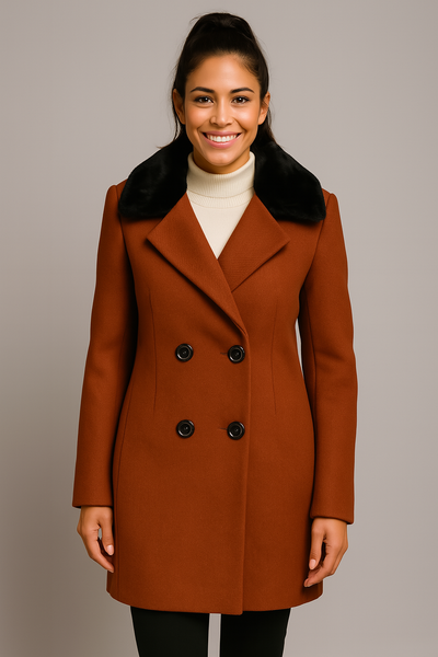 CAPPOTTO DONNA RAGAZZA DOPPIOPETTO TASCHE PELO STACCABILE ECOLOGICO MARCA FRALLA ART.GC17314