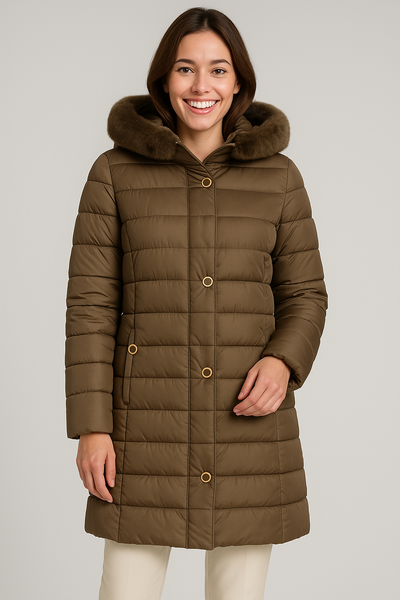 GIACCONE DONNA ZIP BOTTONI POLSINI CAPPUCCIO ECOPELLICCIA TASCHE MARCA VIRGINIABLU ART. ARMIDA-11L