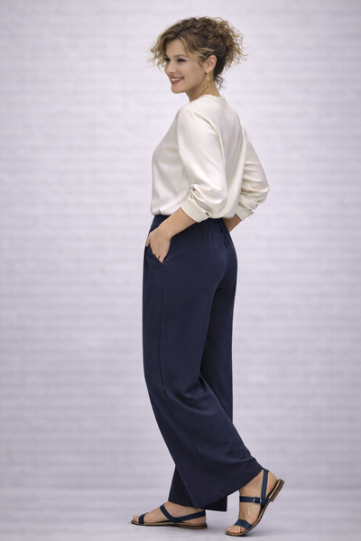 PANTALONE DONNA PERLA PALAZZO ELASTICO TASCHE VISCOSA ART. MARTINA 26106