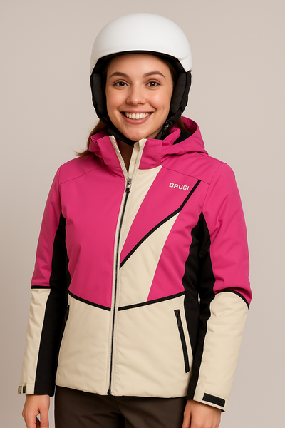 GIACCA SCI DONNA ZIP CAPPUCCIO REGOLARE IMPERMEABILE TRASPIRANTE IDROREPELLENTE ANTIVENTO MARCA BRUGI ART. AE2MT48A