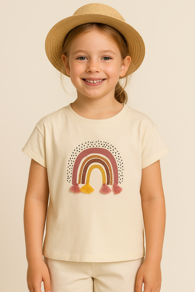 T-SHIRT BAMBINA MEZZA MANICA GIROCOLLO STAMPA NAPPINE PAILLETTE MARCA LOSAN ART.216-1002AL
