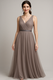 ABITO DONNA RAGAZZA CERIMONIA ELEGANTE LUNGO TULLE RASO CINTURA MARCA CARLA RUIZ ART.94420