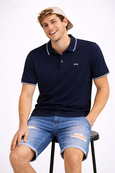 POLO UOMO RIFLE COTONE BOTTONI COLLETTO RIGHE MEZZA MANICA ART.RFP251