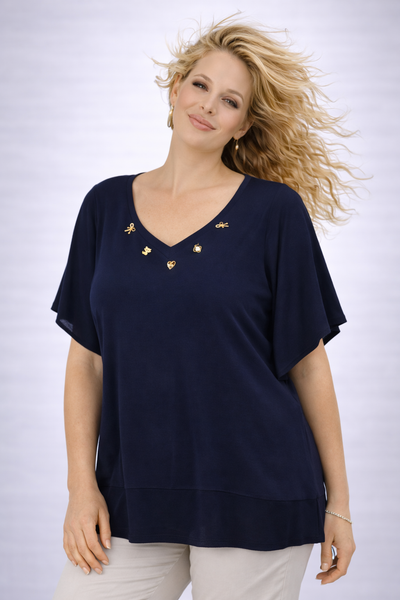 T-SHIRT DONNA ELISA CASTELLI CONFORMATA GIROCOLLO MANICA SCESA APPLICAZIONE SPACCHETTI ART.140024