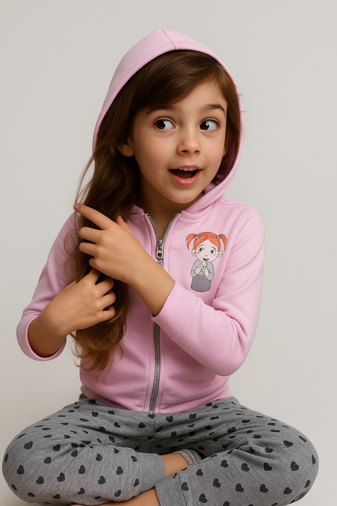 TUTA BAMBINA CAPPUCCIO PURO COTONE PANTALONE FANTASIA MARCA BM ART B1530