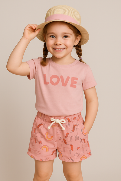 SHORT BAMBINA  COTONE ELASTICOTASCHE UNICORNI MARCA LOSAN ART.216-6015AL