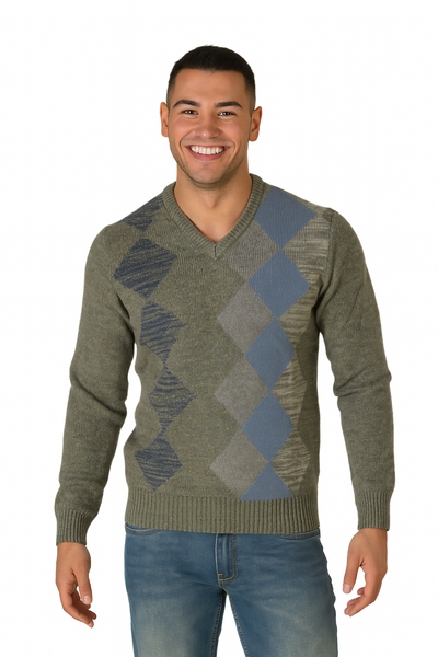 MAGLIONE UOMO RAGAZZO ROMBI SCOLLO V MARCA RE DEL MARE ART. 22 3771