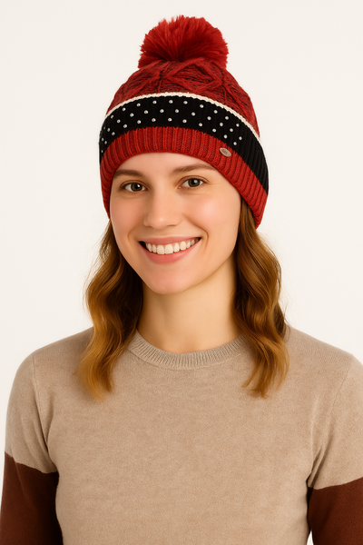BERRETTO DONNA MORBIDO CALDO POM POM BRILLANTINI LAVORATOMARCA BRUGI ART.Z92K6435