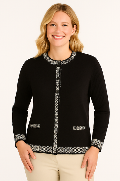 CARDIGAN DONNA ANNALISA BINETTI PARICOLLO BOTTONI BORDI FANTASIA LANA ART. 2509