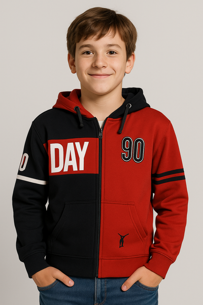 FELPA RAGAZZO COTONE ZIP CAPPUCCIO TASCHE POLSINI STAMPA MARCA BM ART.AY7093