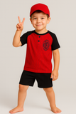 PIGIAMA BAMBINO COTONE MILAN BOTTONI MEZZA MANICA LOGO PANTALONCINO ELASTICO PRATICO GIOVANE SPORTIVO MARCA HERMET ART.PGCMJ302030