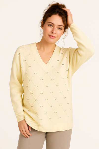 MAGLIONE DONNA LAURA BIAGIOTTI SCOLLO A V ROMBI STRASS ART. 3029