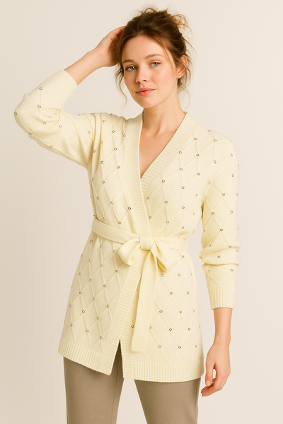 CARDIGAN DONNA CINTURA ROMBI STRASS ART. 3111