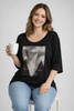 T-SHIRT DONNA SOPHIA TAGLIE OVER SCOLLO A GIRO COTONE STAMPA STRASS ART 26073