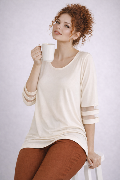 MAGLIA DONNA BARBARELLA VISCOSA MANICA 3/4 INSERTI IN TULLE ART. 1169M