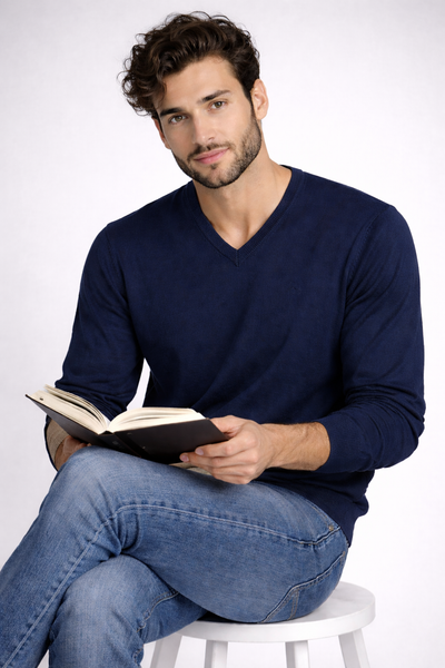 MAGLIONE UOMO BASILE COTONE SCOLLO POLSINI FASCIA ART.BE0047