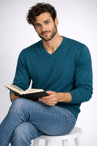 MAGLIONE UOMO BASILE COTONE SCOLLO POLSINI FASCIA ART.BE0047