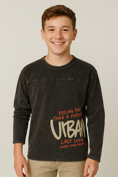 T-SHIRT RAGAZZO COTONE GIROCOLLO MANICA LUNGA STAMPA SBIADITA MARCA LOSAN ART. LJBA0103_2303