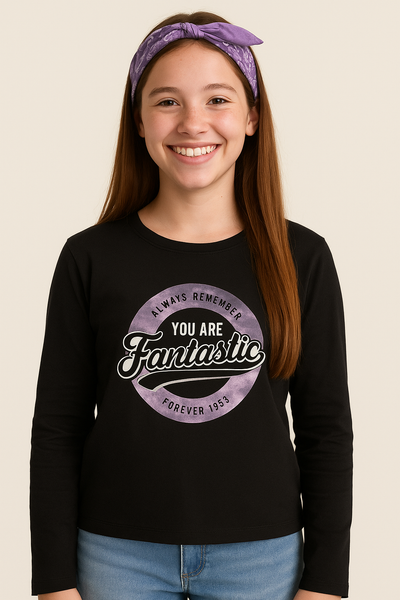 T-SHIRT RAGAZZA COTONE GIROCOLLO MANICA LUNGA STAMPA MARCA LOSAN ART.31G-1300AL