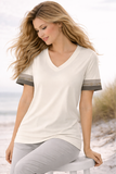 T-SHIRT DONNA GAIA SCOLLO V MEZZA MANICA COLORE STRASS COMODA PRATICA ART.158
