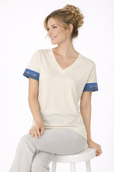 T-SHIRT DONNA GAIA SCOLLO V MEZZA MANICA COLORE STRASS COMODA PRATICA ART.158