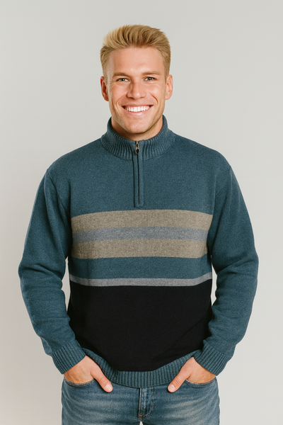 MAGLIONE UOMO MAXFORT TAGLIE OVER LUPETTO MEZZA ZIP FANTASIA ART. 26096