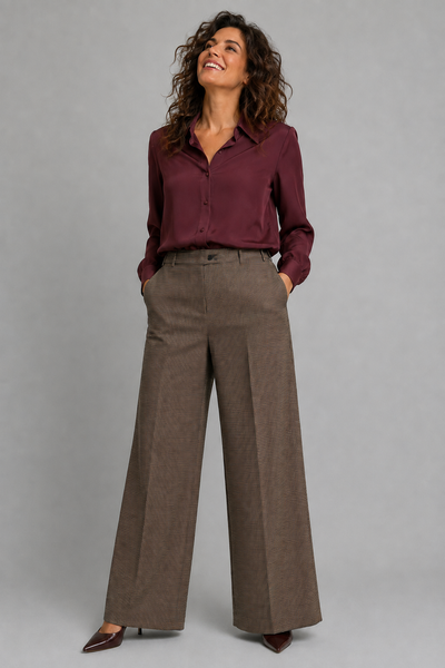 PANTALONE DONNA GRIFFAI  PALAZZO MICRO PIED DE POUL ZIP BOTTONE ART. DGF7477
