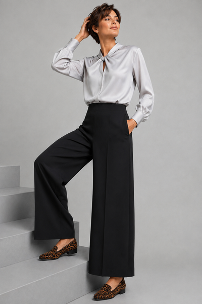 PANTALONE DONNA GRIFFAI PALAZZO ELASTICO ZIP BOTTONE TASCHE ART. DGF7575