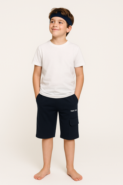 BERMUDA RAGAZZO COTONE COULISSE TASCHE SCRITTA MARCA BM ART.Y3406