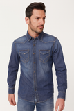 CAMICIA UOMO JEANS MANICA LUNGA AUTOMATICI TASCHE STONDATA MARCA GAS ART.KANT96682
