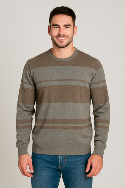 MAGLIONE UOMO GIROCOLLO POLSINI FASCIA RIGHE MARCA 20 TERZI ART.1050 80