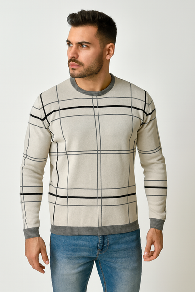 MAGLIONE UOMO GIROCOLLO POLSINI FASCIA RIGHE MARCA 20 TERZI ART.1070/80