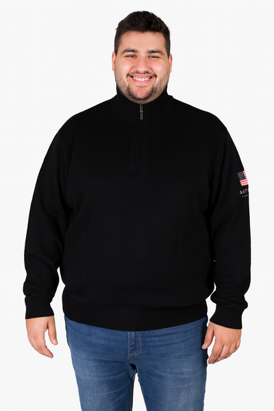 MAGLIONE CALIBRATO OVER UOMO MEZZA ZIP POLSINI BANDIERA MARCA MXFORT ART.E1956