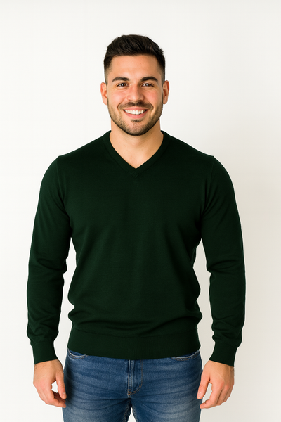 MAGLIONE UOMO RAGAZZO MISTO LANA SCOLLO V TINTA UNITA MARCA BLUSALINA ART.BS12060