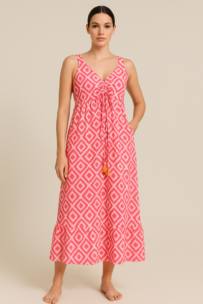 ABITO DONNA LOSAN LUNGO FANTASIA  SPALLINE BALZA SVASATO COTONE ART. LWMAP0401-25031