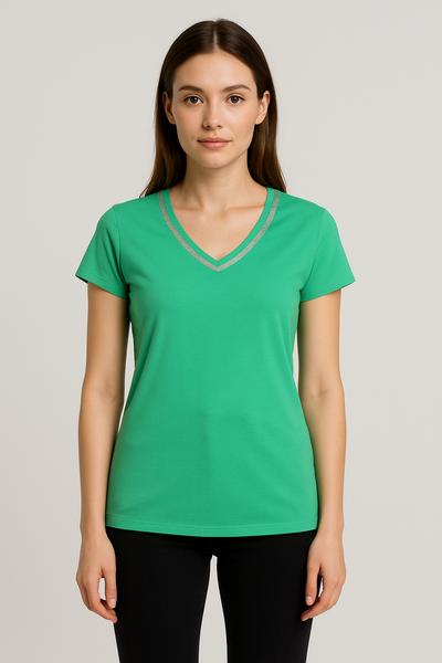 T-SHIRT DONNA CUORE A CUORE SCOLLO A V MANICA CORTA COTONE STAMPA ART. WJ0588