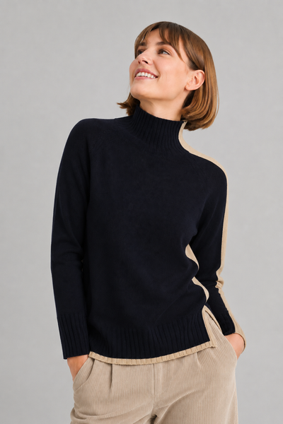 MAGLIONE DONNA RIVA TRICOT LUPETTO RIGA CONTRASTO SPACCHI LANA MERINO ART.B515629