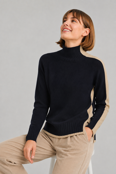 MAGLIONE DONNA RIVA TRICOT LUPETTO RIGA CONTRASTO SPACCHI LANA MERINO ART.B515629