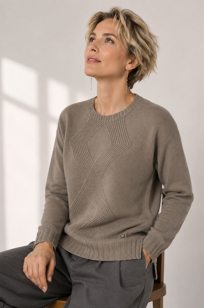 MAGLIONE DONNA RIVA TRICOT GIROCOLLO INTRECCI LANA MERINO ART. B515610